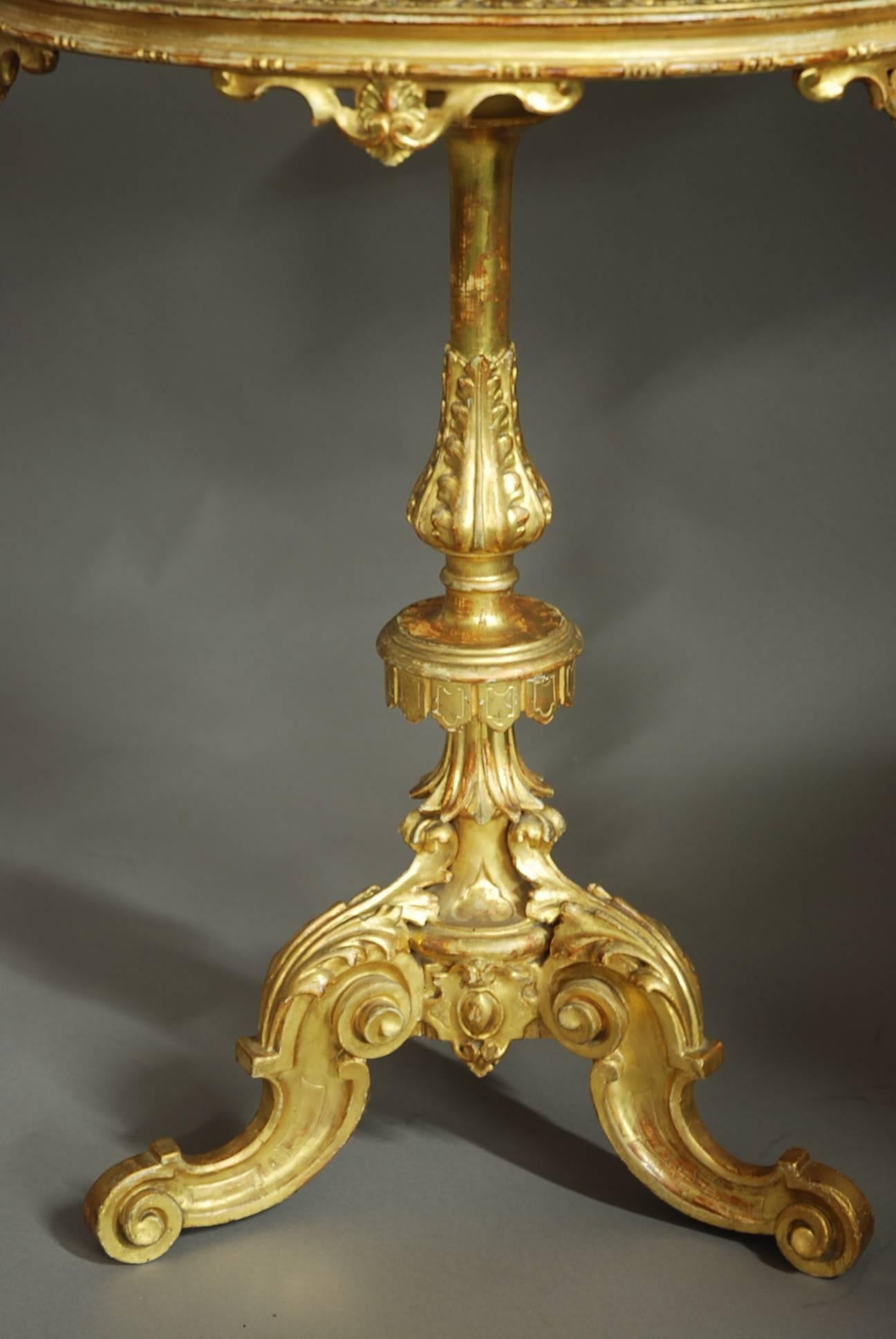 Decorative Late 19th Century Italian Carved Giltwood Marble-Top Centre Table 3