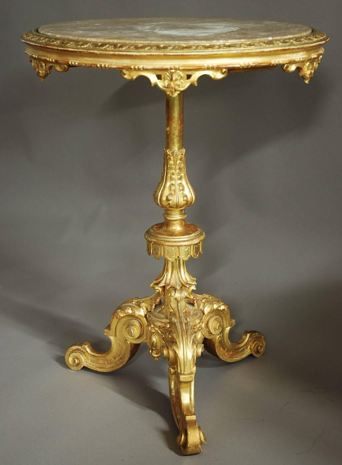 Decorative Late 19th Century Italian Carved Giltwood Marble-Top Centre Table 4