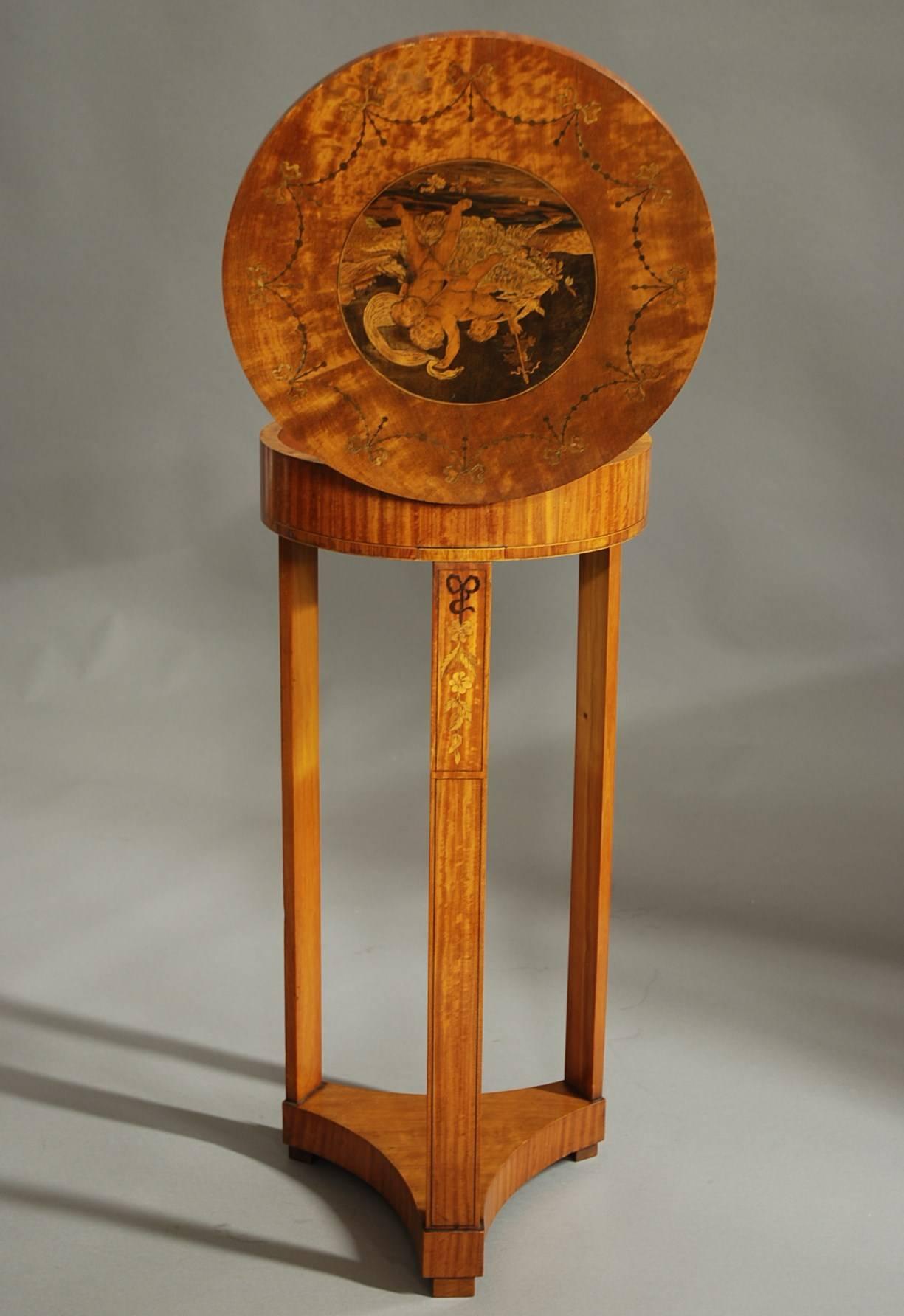 19th Century Continental Satinwood and Marquetry Work Table For Sale