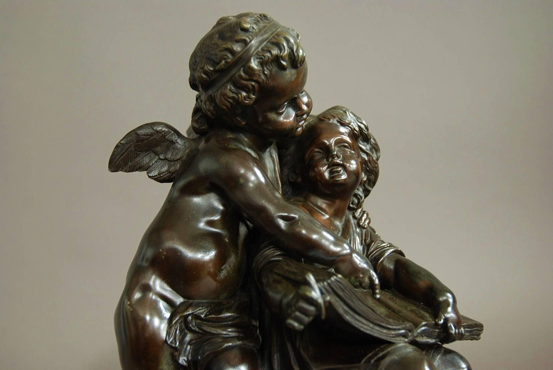 19th Century French Bronze of a Putto and Young Girl  In Good Condition In Suffolk, GB