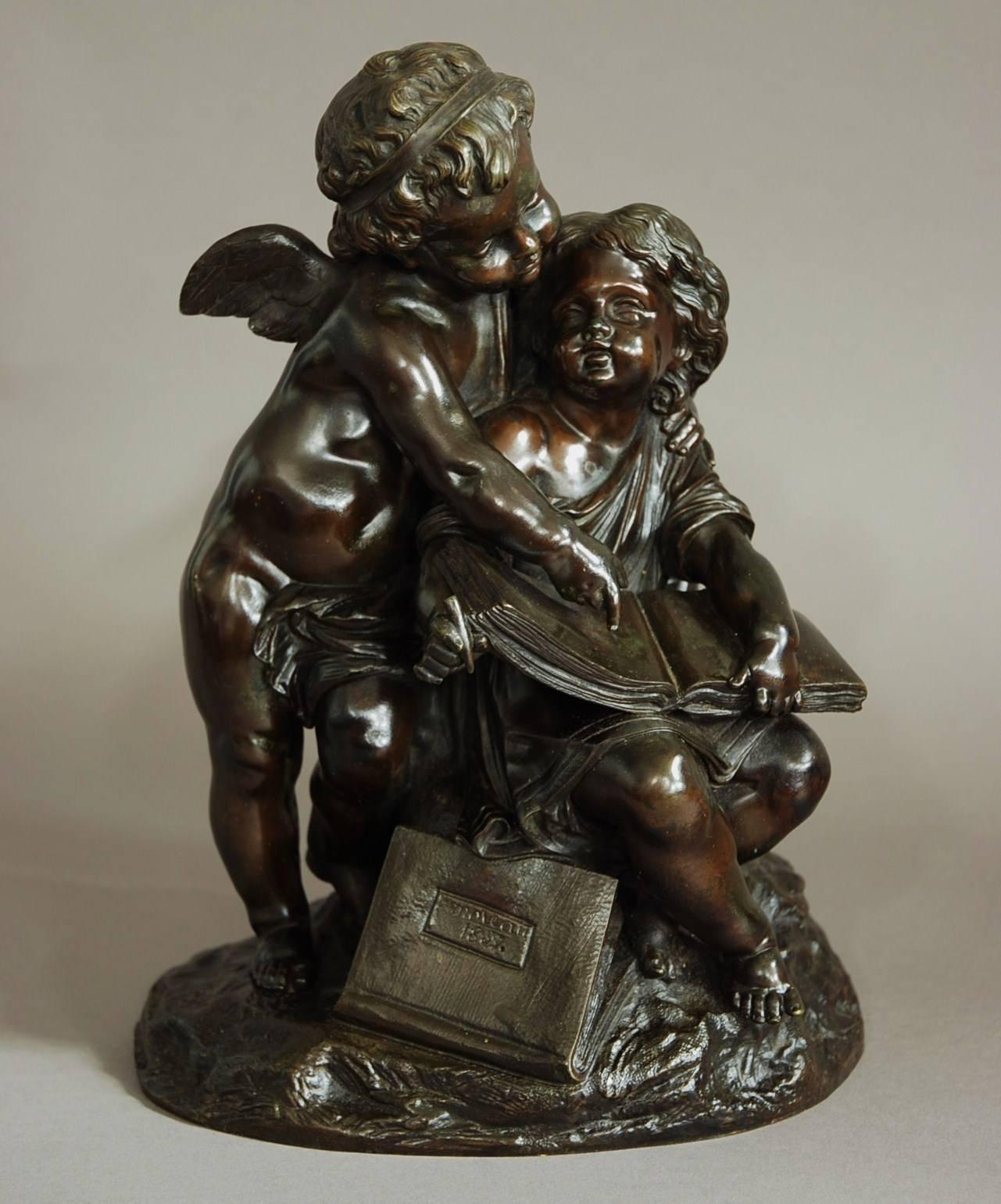 19th Century French Bronze of a Putto and Young Girl  1