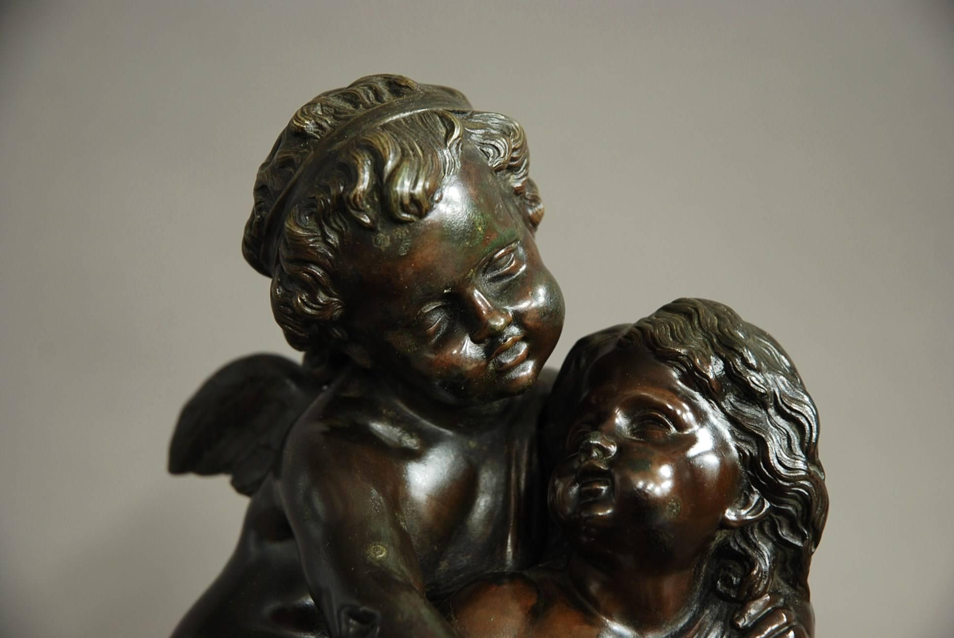19th Century French Bronze of a Putto and Young Girl  2