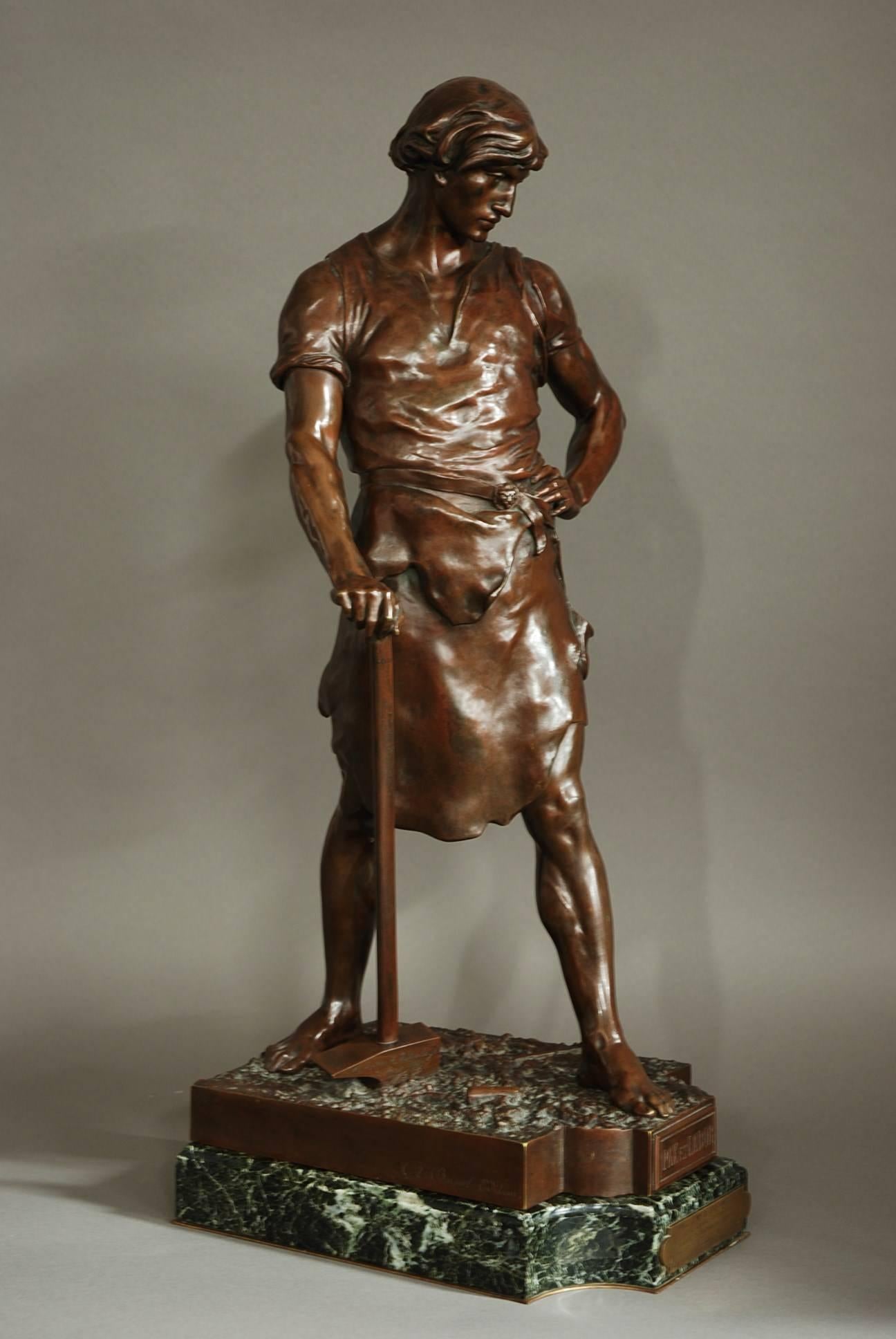 A large superb quality late 19th century French bronze by Emile Louis Picault (1833-1915) 'Pax et Labor' which translates to 'Peace & Labour', marked 'Picault' of very fine patina.

This bronze consists of a muscular blacksmith or riveter who is