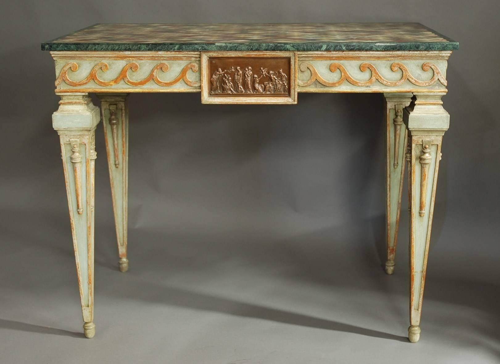 European Highly Decorative Pair of Early 20th Century Italian Painted Console Tables For Sale