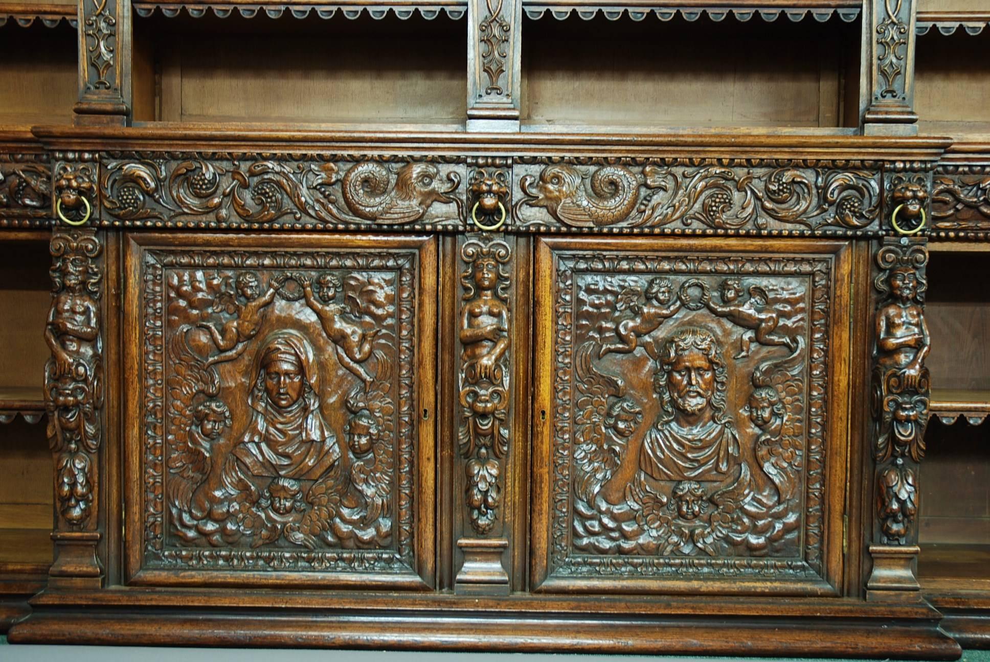 Exceptional Mid-19th Century Oak Breakfront Antiquarian Open Bookcase 4