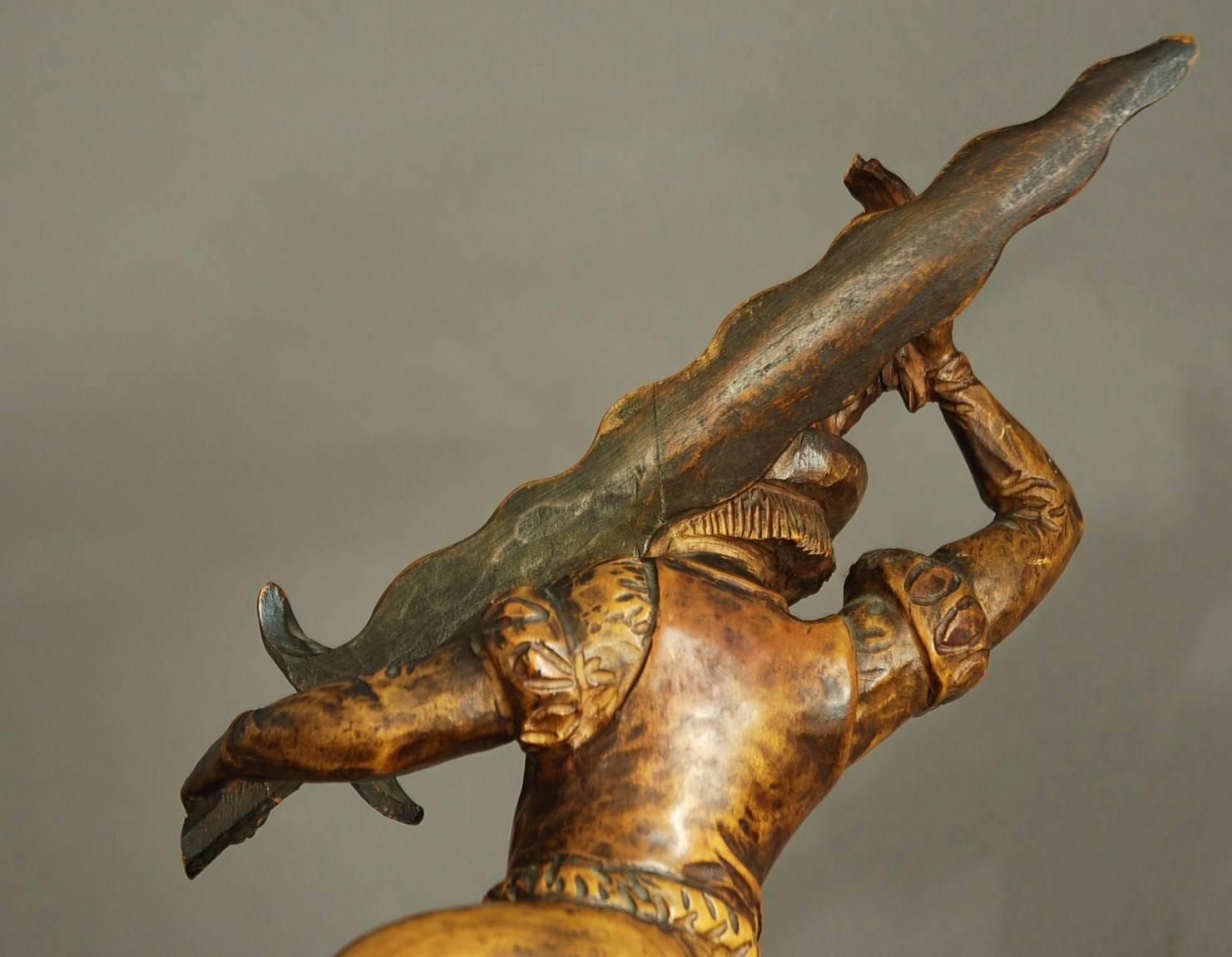 Late 18th-Early 19th Century Fruitwood Carving of a Giant Slayer 6