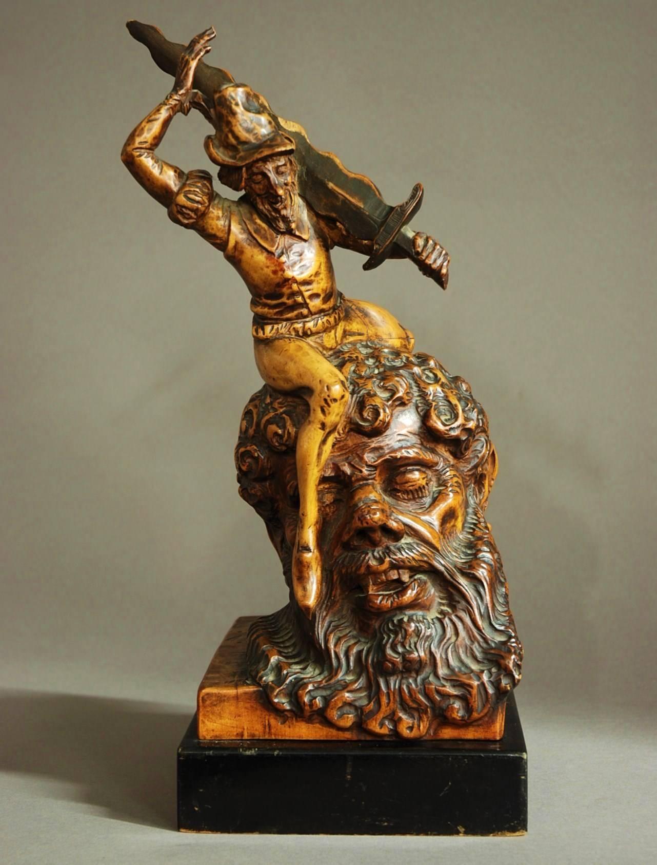 Late 18th-Early 19th Century Fruitwood Carving of a Giant Slayer 2