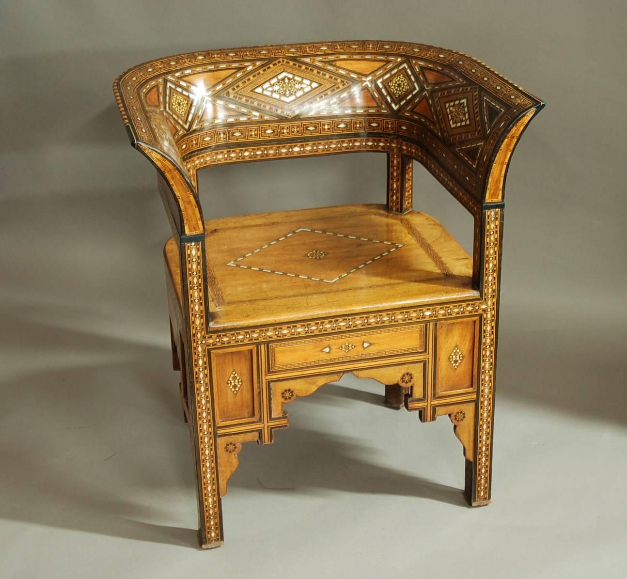 Asian Late 19th-Early 20th Century Middle Eastern Damascus Armchair