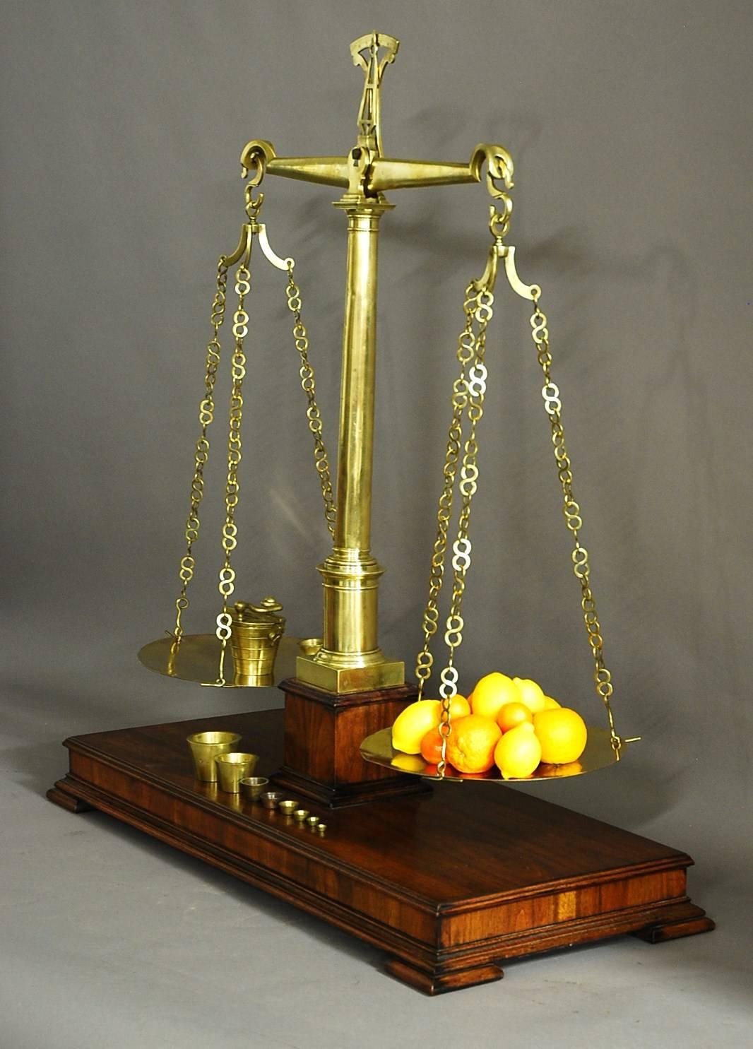 French Large Pair of 19th Century Brass Apothecary Balance Scales