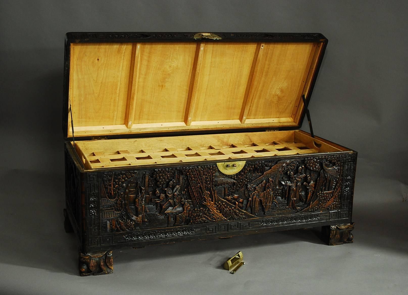 Large Superbly Carved Chinese Camphor Wood Chest 2