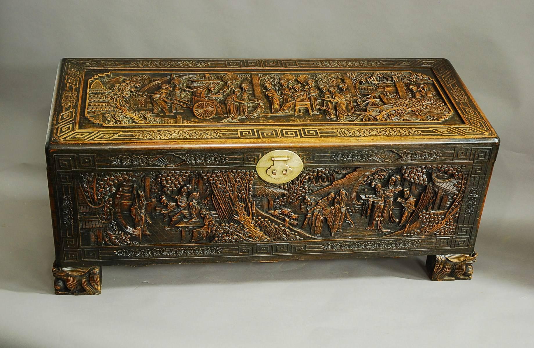 hand carved chinese camphor wood trunk