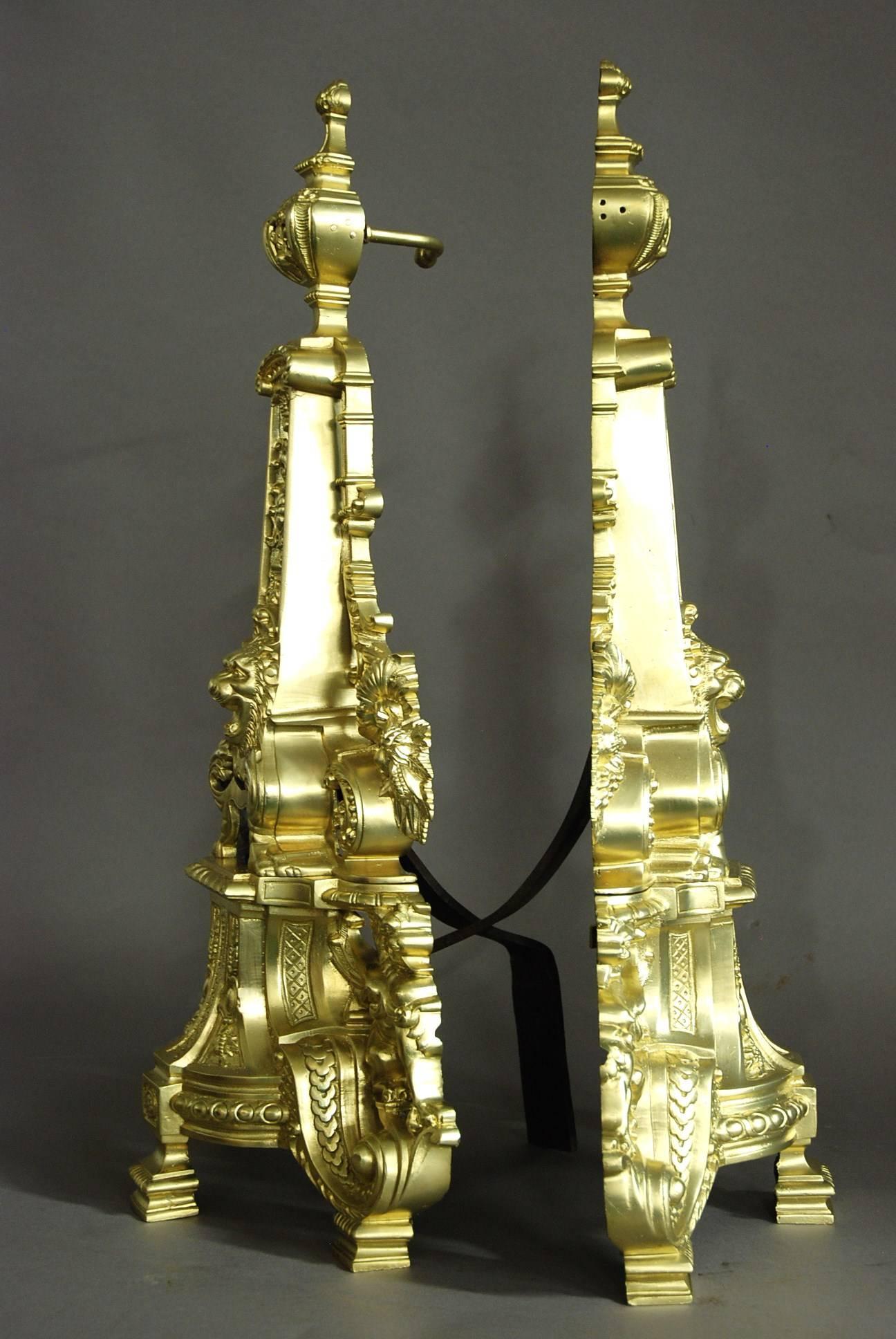 Extremely Large Pair of French 19th Century Chenets or Fire Dogs 4