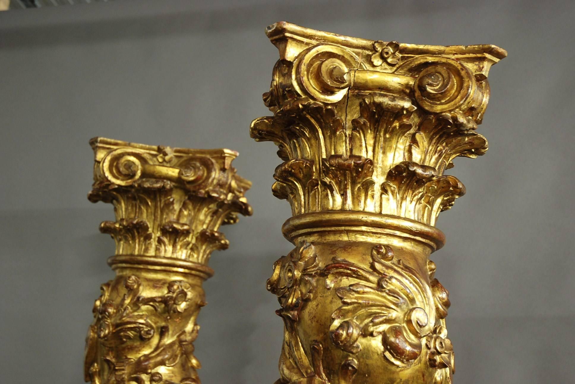 Large Pair of Late 18th Century Baroque Style Solomonic Carved Giltwood Columns 3