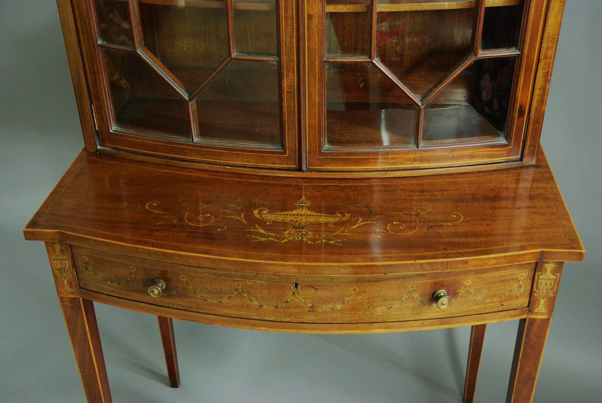Edwardian Inlaid Mahogany Bow Front Glazed Display Cabinet 3