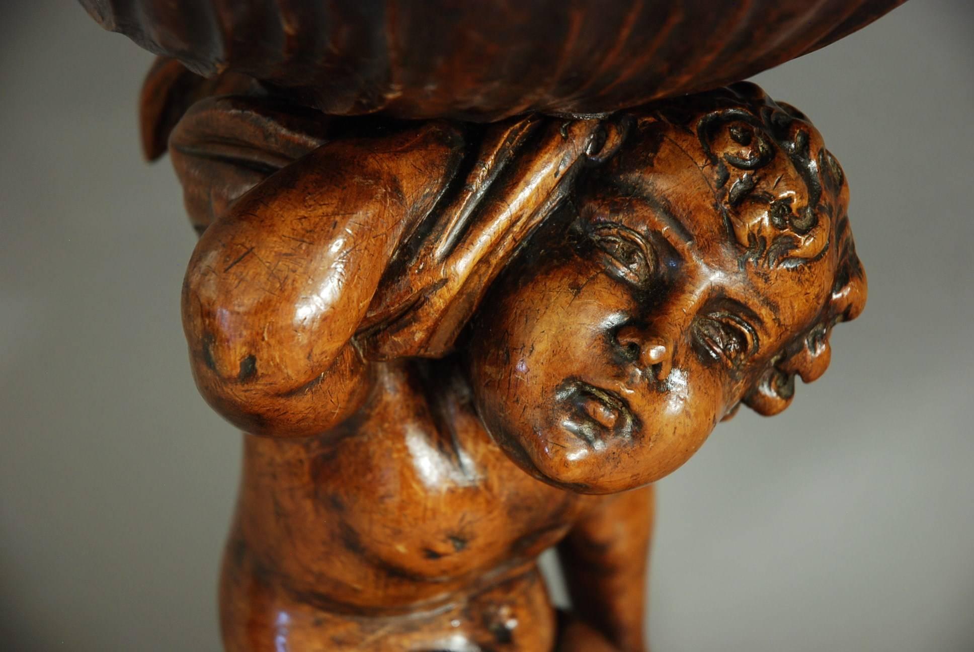Italian Venetian Late 19th Century Pine Putto and Shell Grotto Stool For Sale