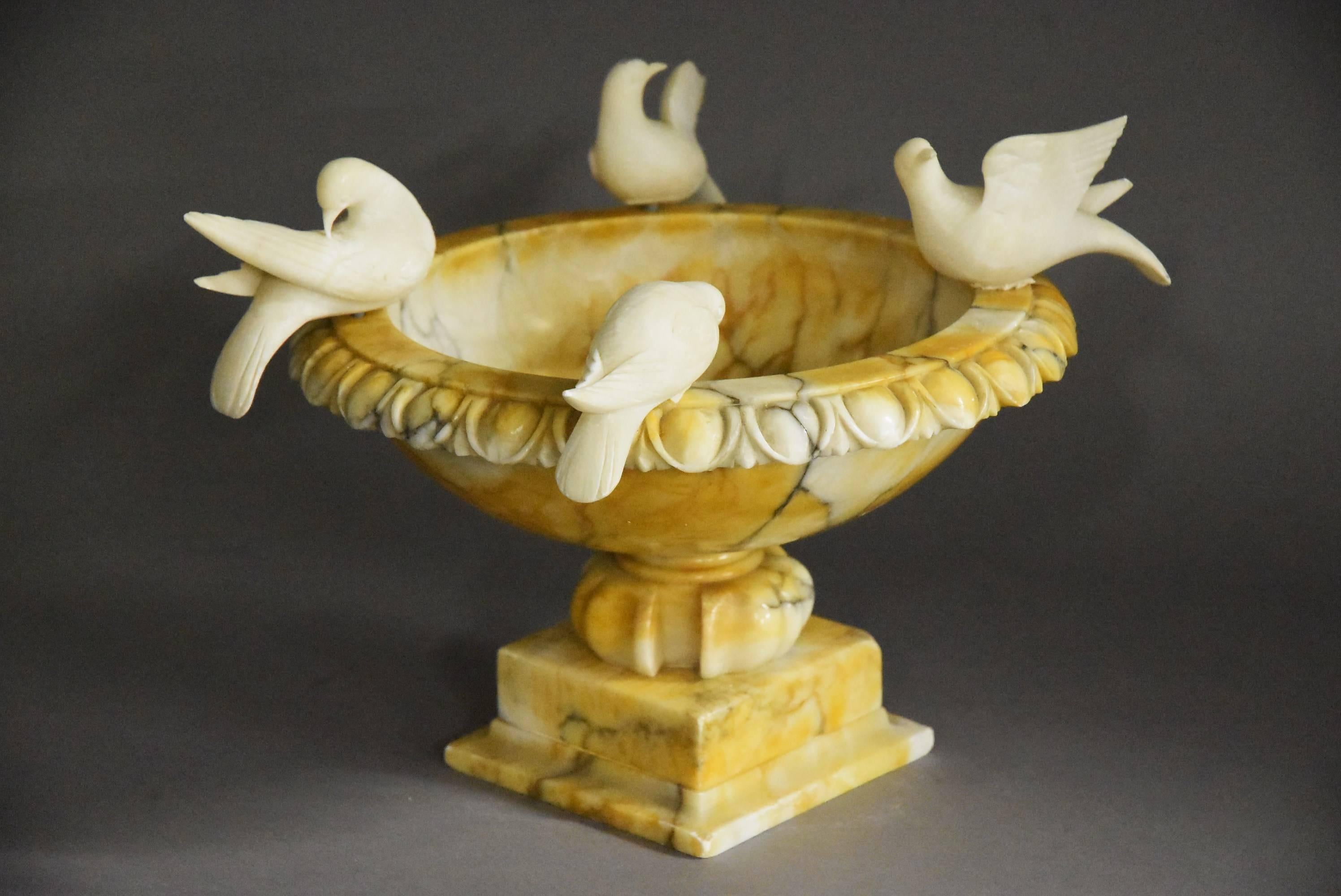 Italian Late 19th Century Alabaster Tazza or Birdbath