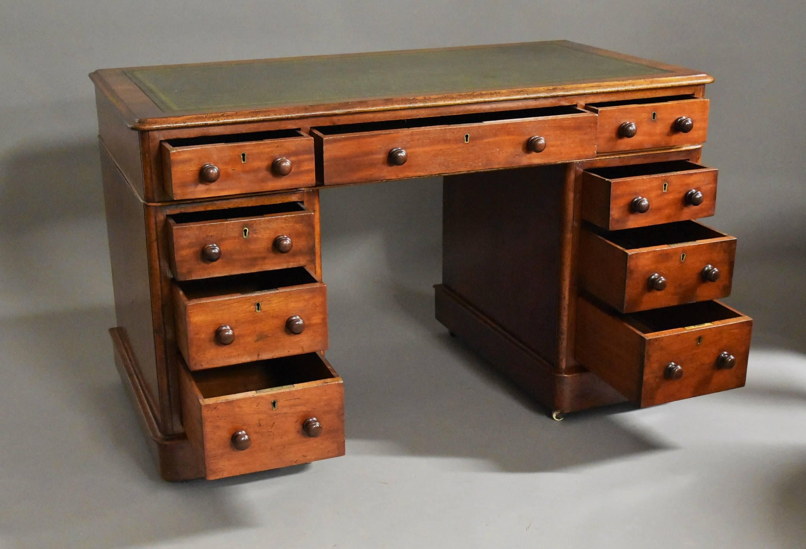Leather Late 19th Century Mahogany Pedestal Desk of Small Proportions