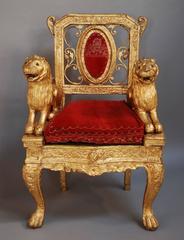 Mid-Late 19th Century Indian Throne Chair with Gold Finish