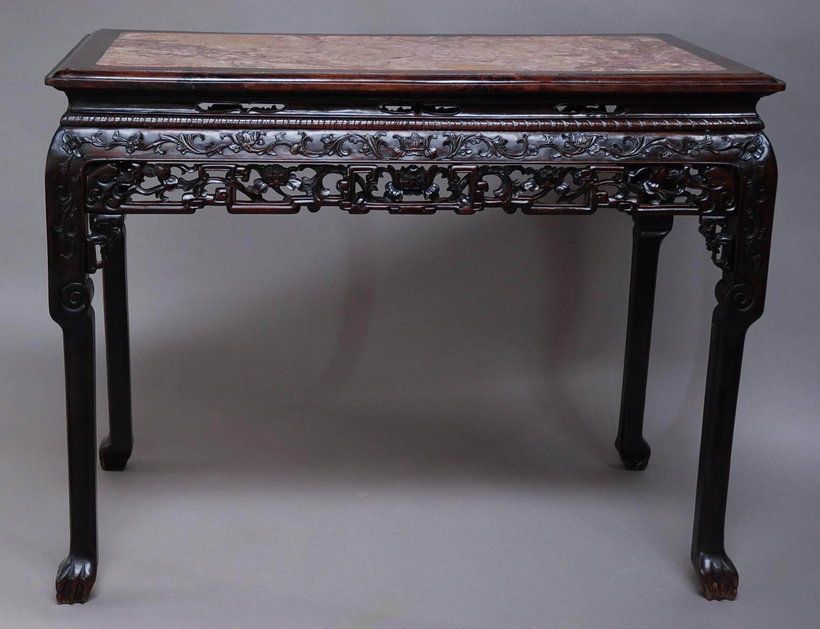 Superb Late 19th Century Qing Dynasty Chinese Centre Table with Marble Top In Good Condition For Sale In Suffolk, GB
