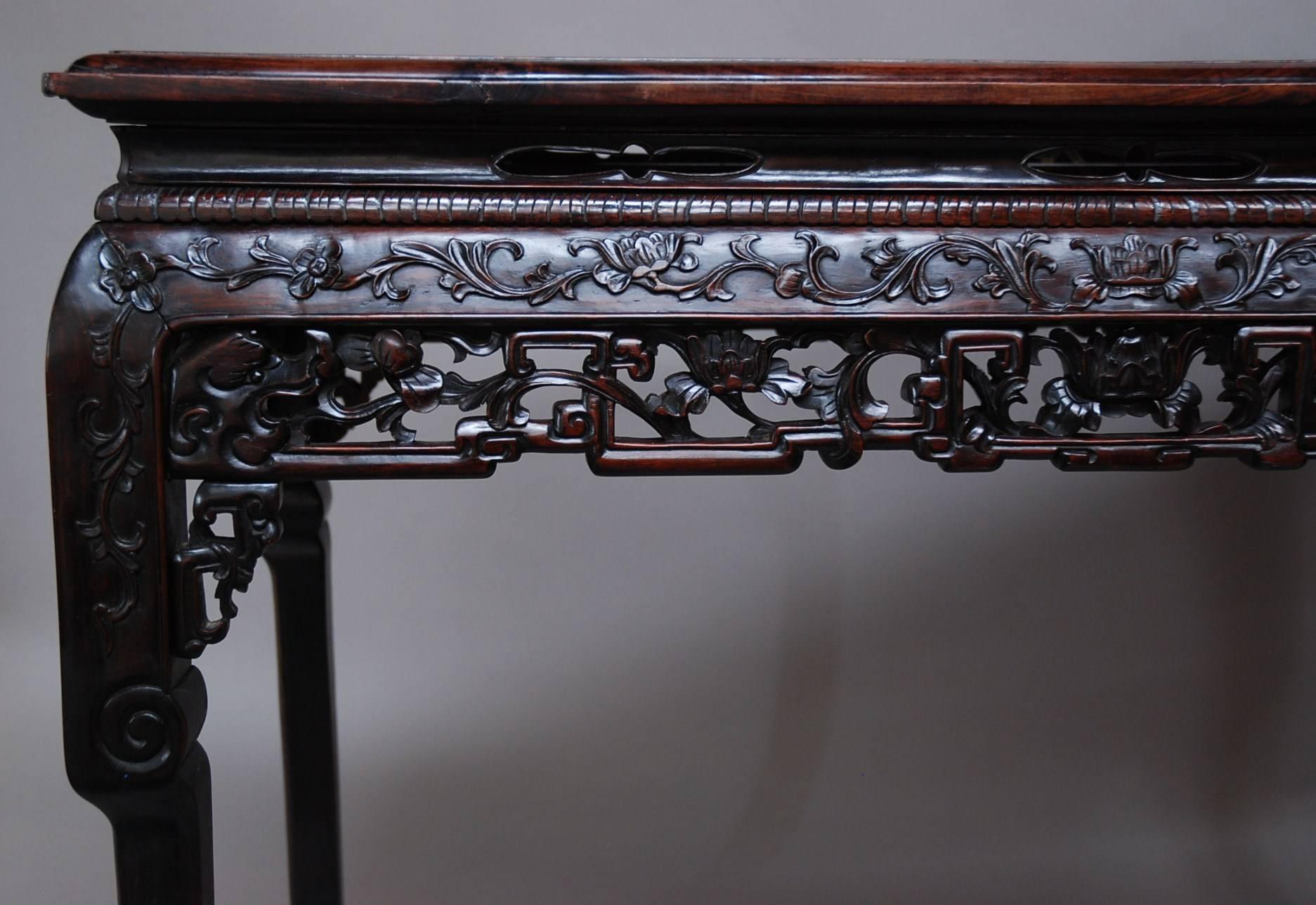 Superb Late 19th Century Qing Dynasty Chinese Centre Table with Marble Top For Sale 2