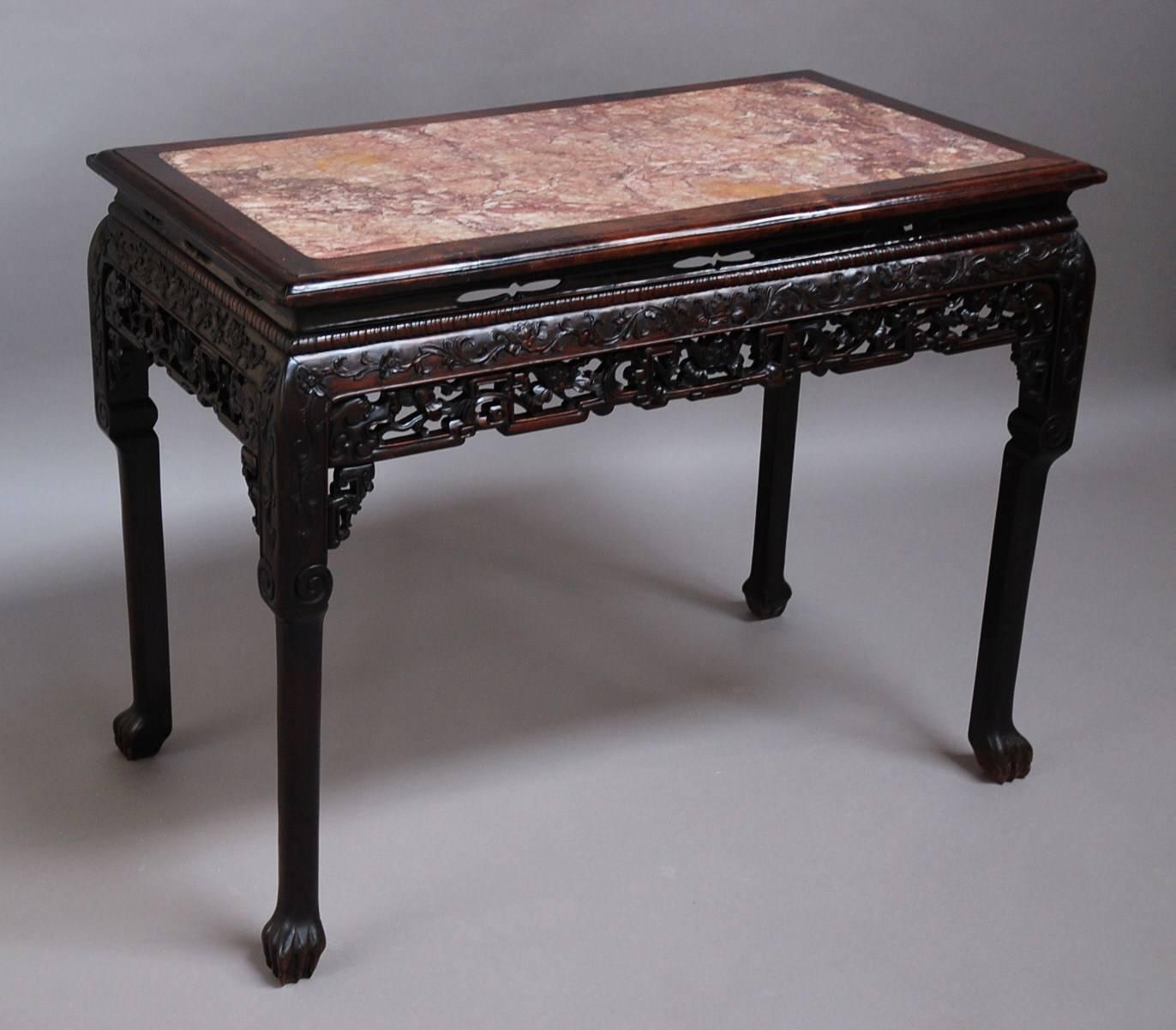 Superb Late 19th Century Qing Dynasty Chinese Centre Table with Marble Top For Sale 3