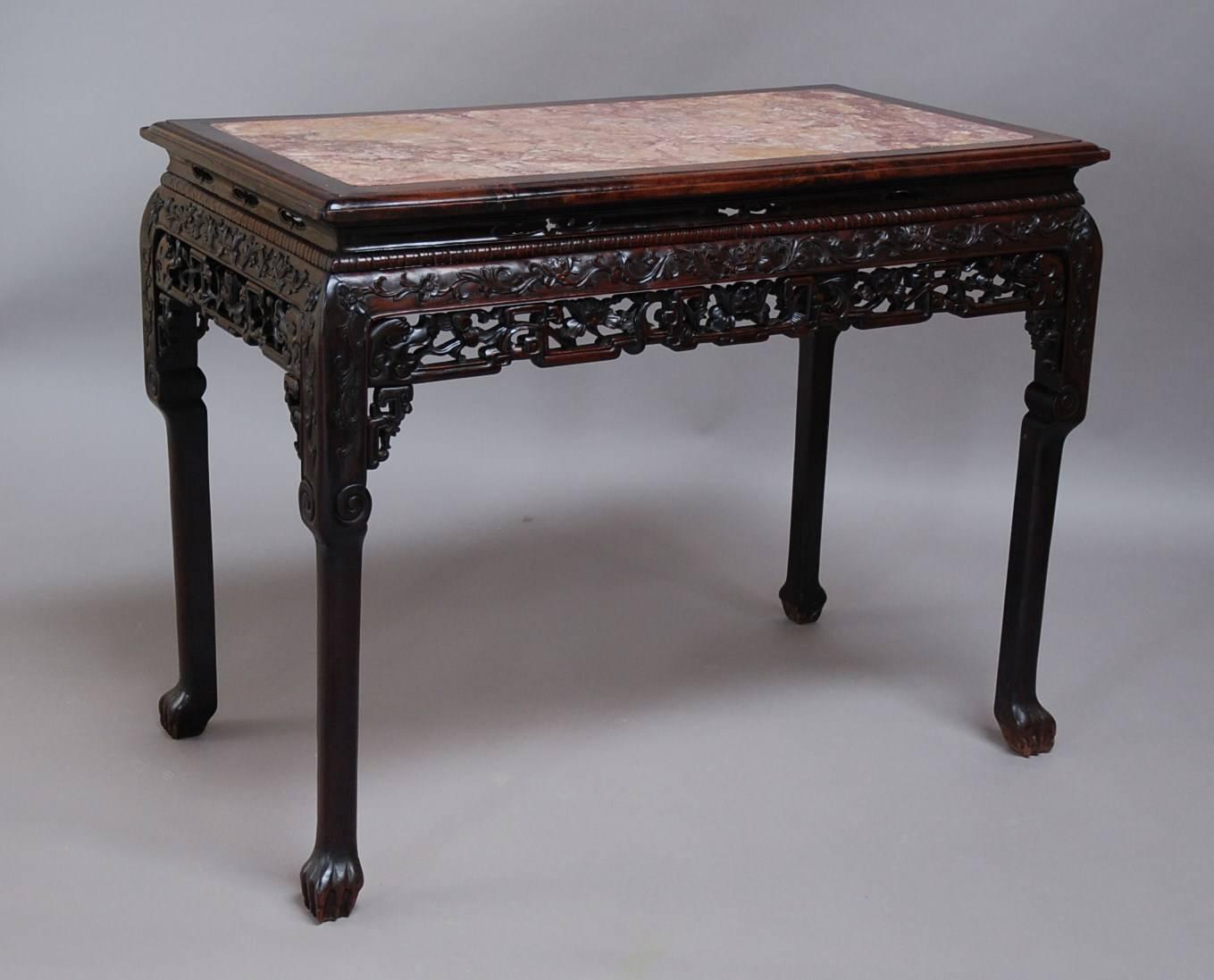 Superb Late 19th Century Qing Dynasty Chinese Centre Table with Marble Top For Sale 4