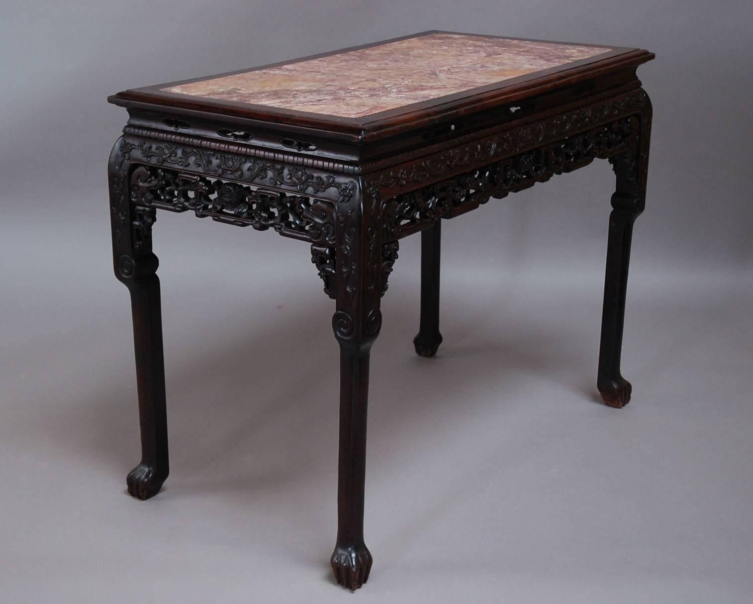 Superb Late 19th Century Qing Dynasty Chinese Centre Table with Marble Top For Sale 5