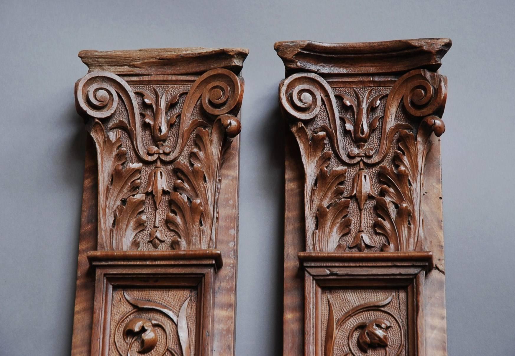 European Pair of Late 19th Century Continental Carved Walnut Pilasters of Classical Form