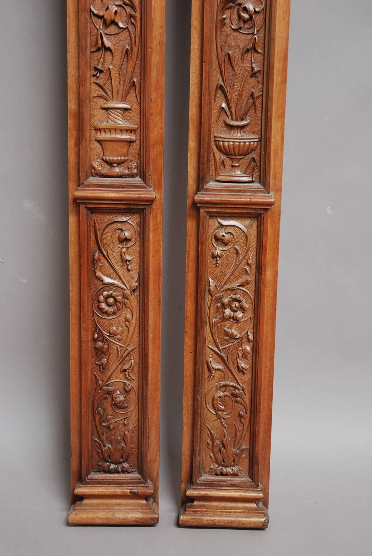Pair of Late 19th Century Continental Carved Walnut Pilasters of Classical Form 1