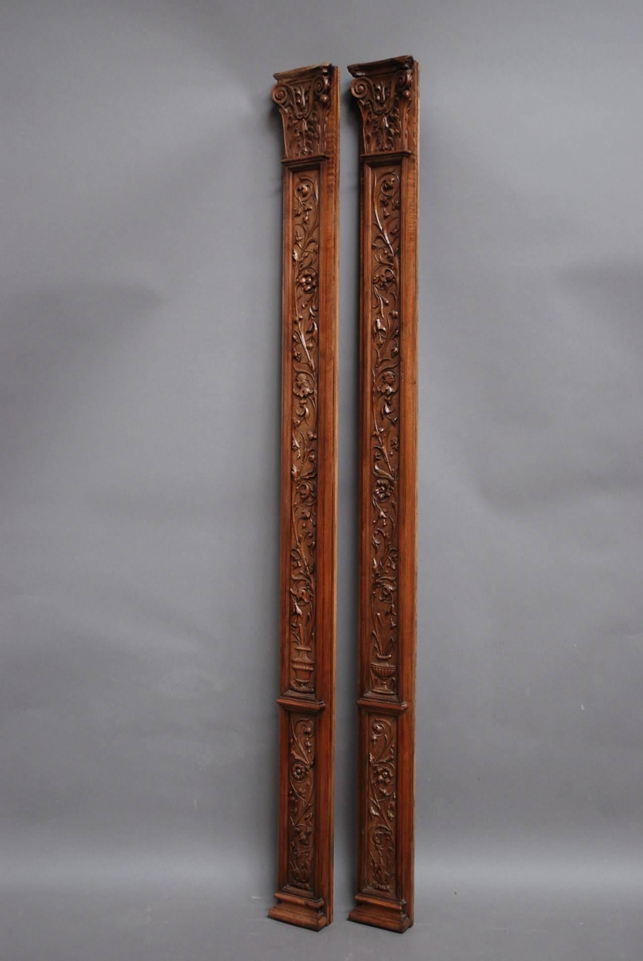 Pair of Late 19th Century Continental Carved Walnut Pilasters of Classical Form 2