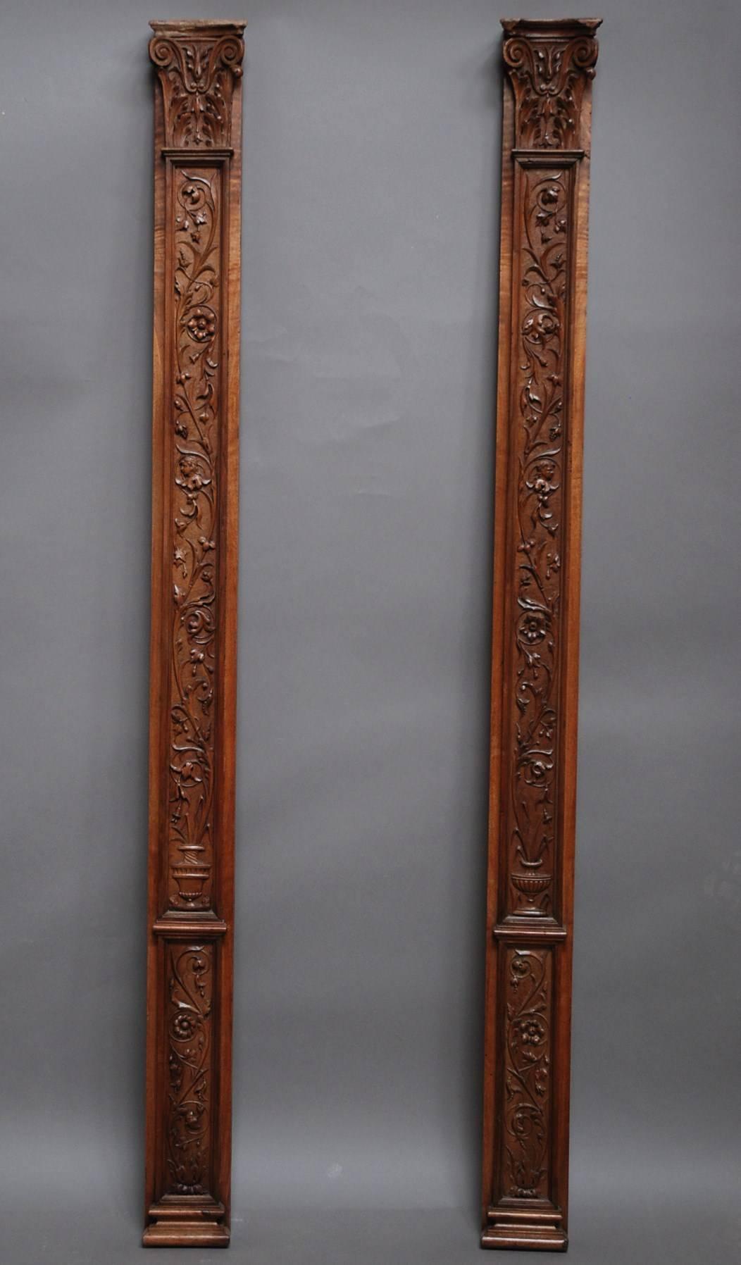 Pair of Late 19th Century Continental Carved Walnut Pilasters of Classical Form 3