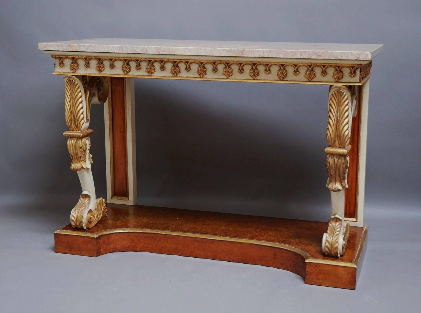 English Regency Gilt and Painted Burr Maple Console Table In Excellent Condition For Sale In Suffolk, GB