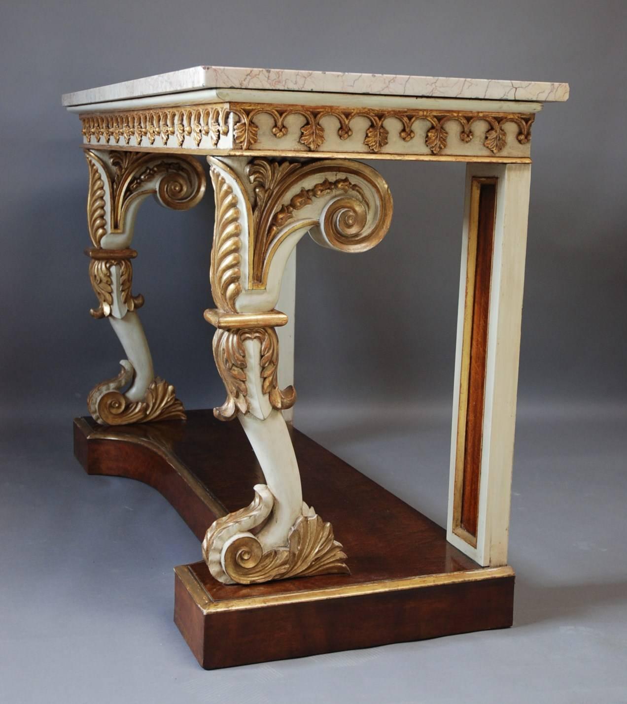 Early 19th Century English Regency Gilt and Painted Burr Maple Console Table For Sale
