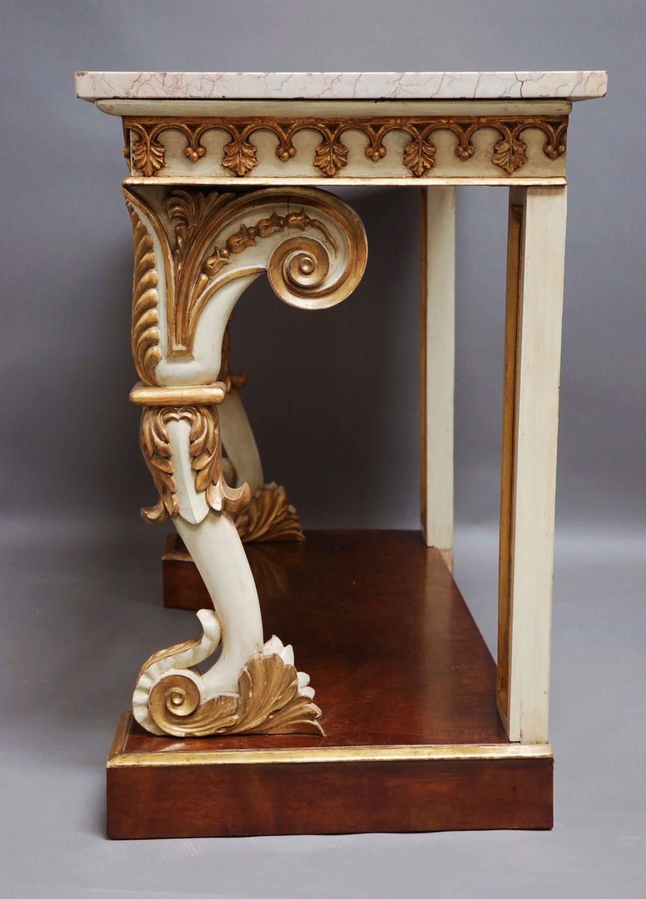 English Regency Gilt and Painted Burr Maple Console Table For Sale 1