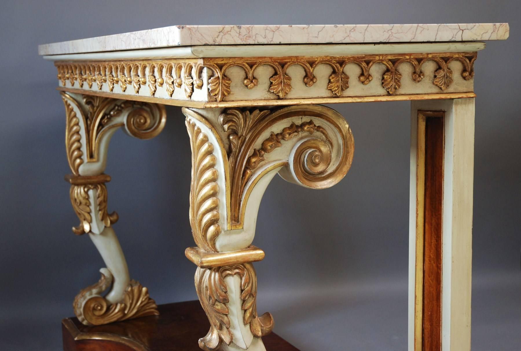 English Regency Gilt and Painted Burr Maple Console Table For Sale 2