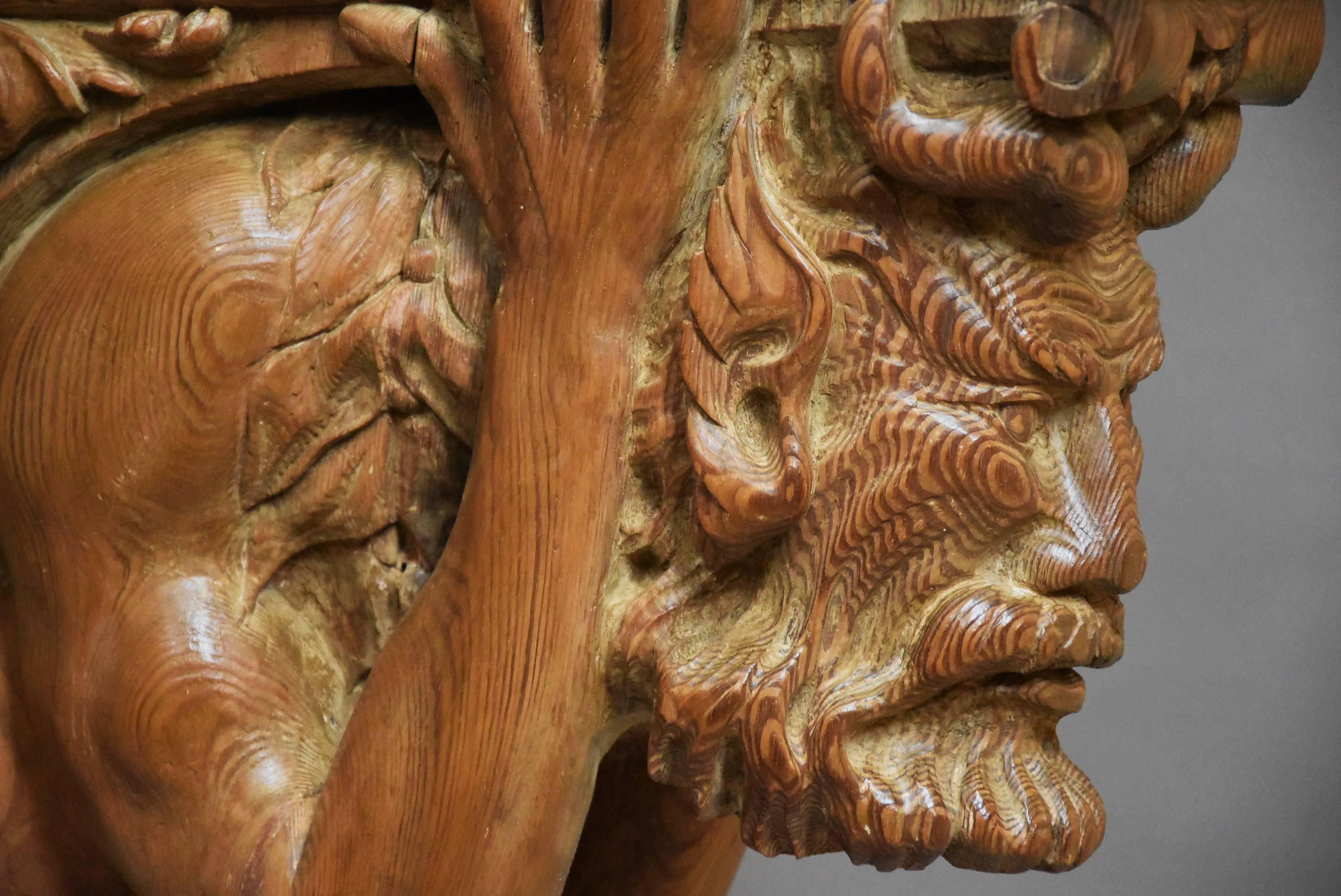 Large Superbly Carved Continental Large Pine Bracket in the Form of a Satyr In Excellent Condition In Suffolk, GB