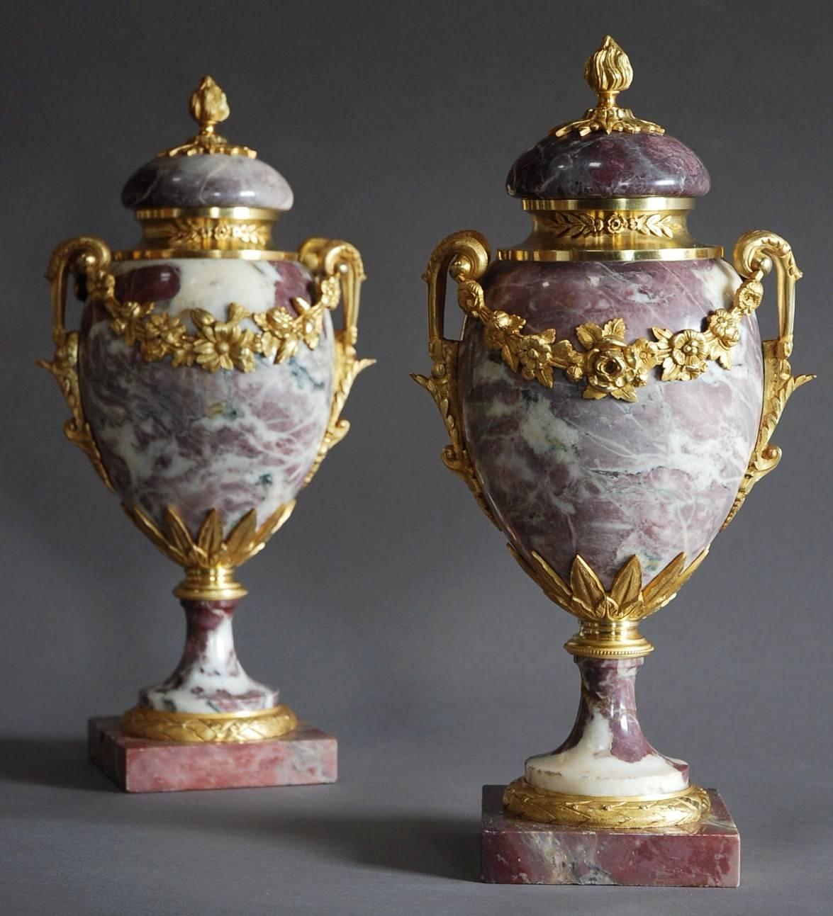 Louis XVI Pair of Late 19th Century Fine Quality Marble and Ormolu Cassolettes For Sale