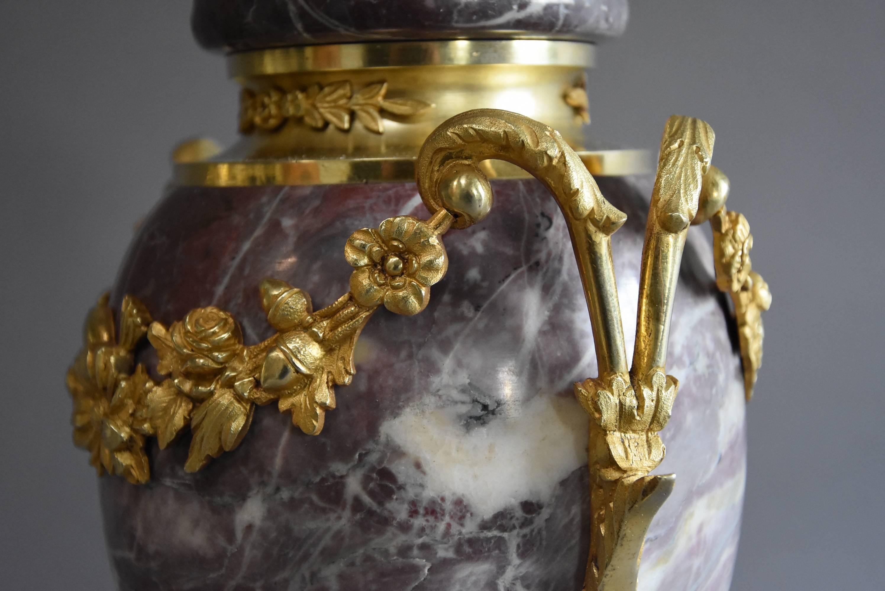 Pair of Late 19th Century Fine Quality Marble and Ormolu Cassolettes For Sale 3