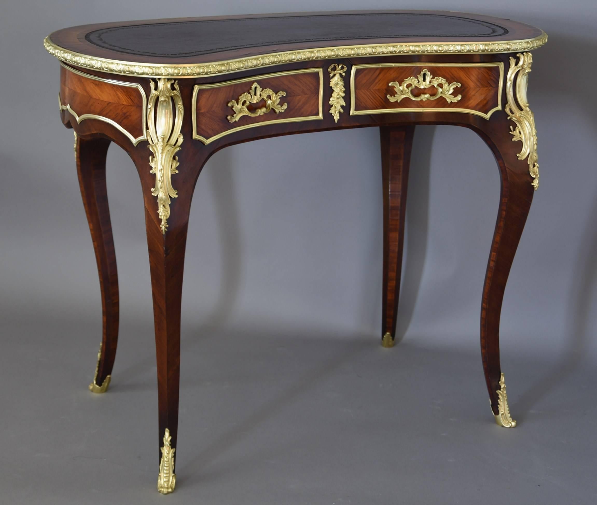 English 19th Century Kingwood Freestanding Kidney Shaped Ladies Writing Table For Sale