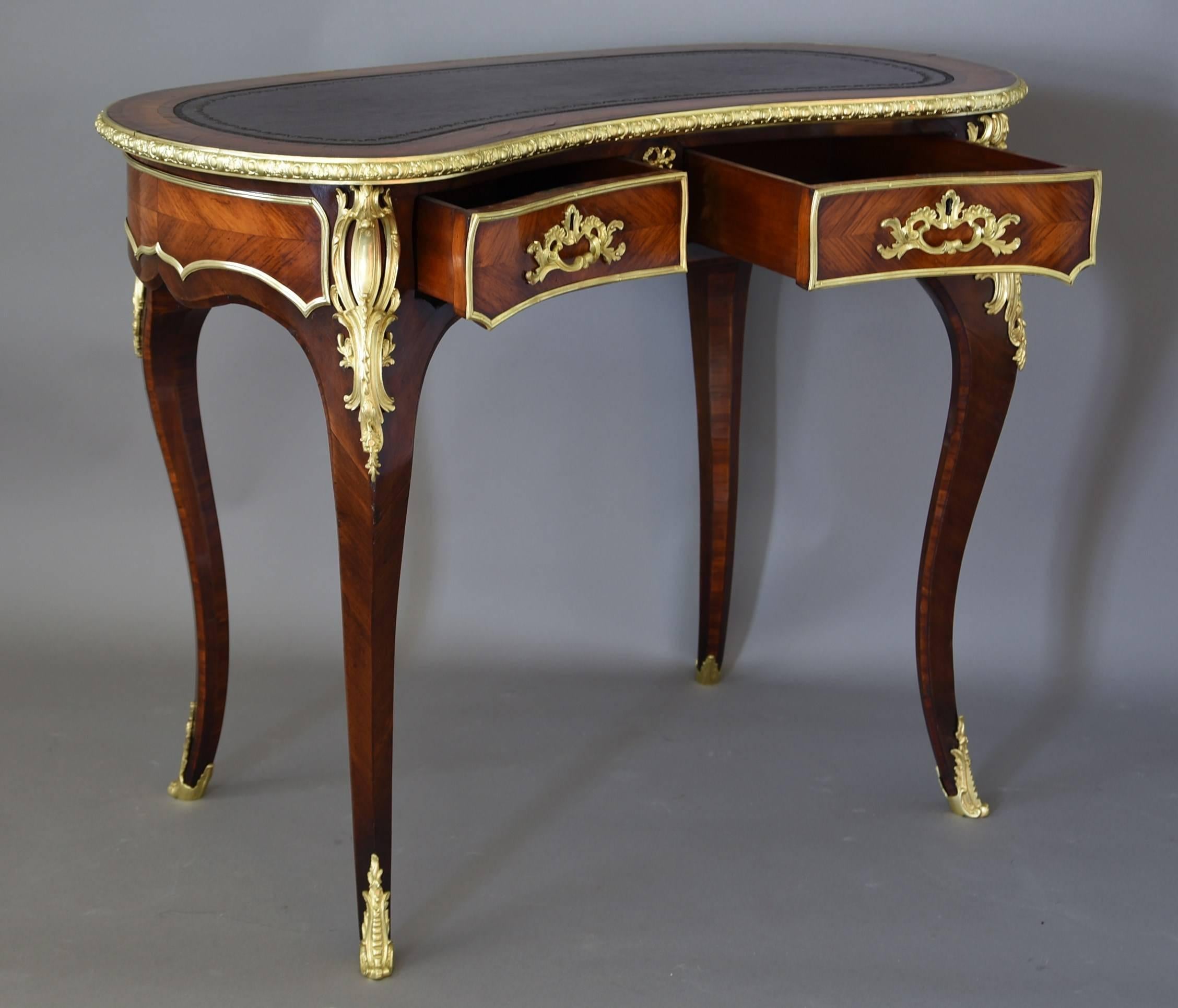 Leather 19th Century Kingwood Freestanding Kidney Shaped Ladies Writing Table For Sale