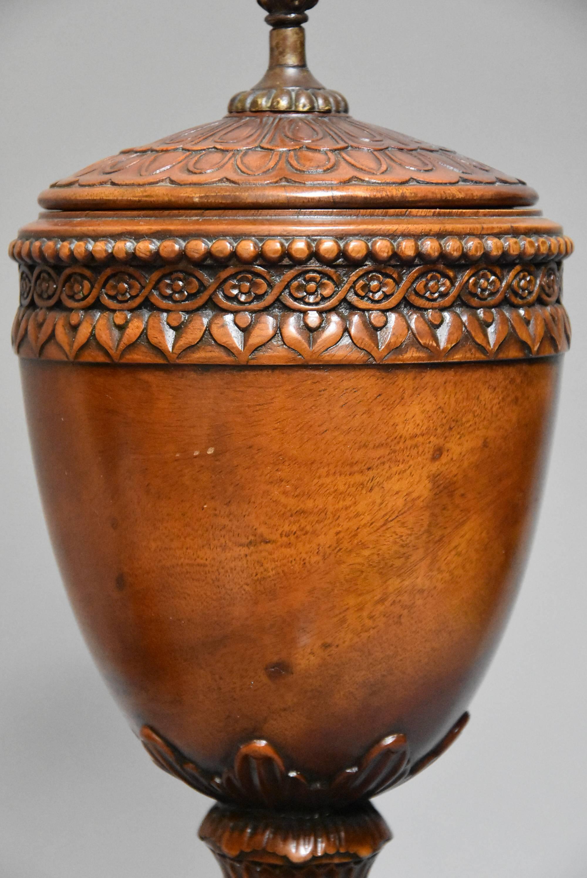 Pair of Early 20th Century Decorative Wooden Urns with Lids 1