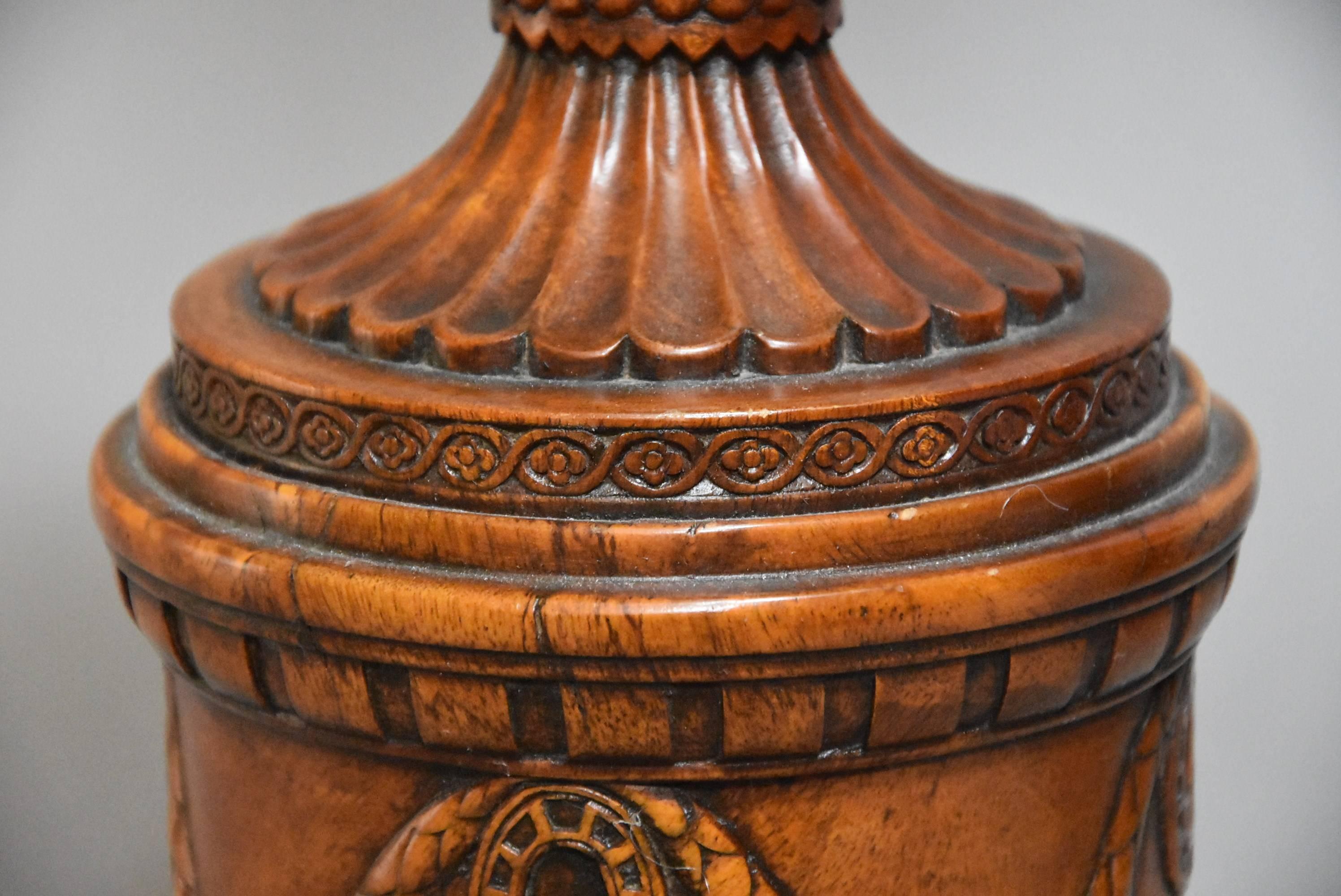 Pair of Early 20th Century Decorative Wooden Urns with Lids 2