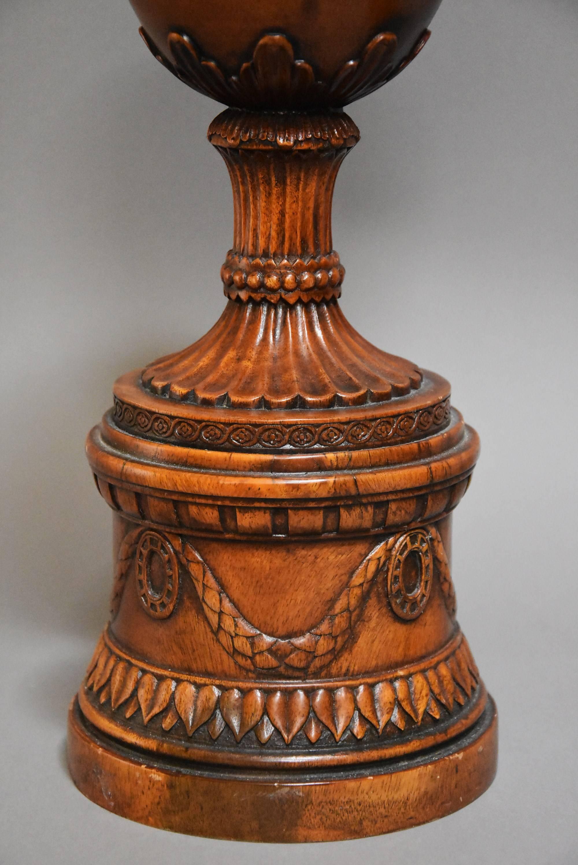 Pair of Early 20th Century Decorative Wooden Urns with Lids 3