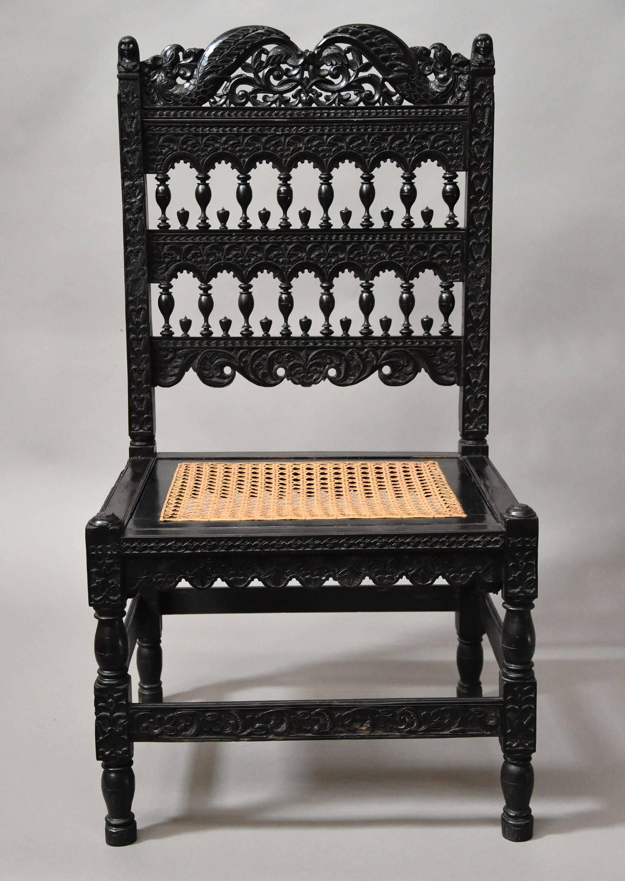Indian Superb Quality Late 17th Century Solid Ebony Chair