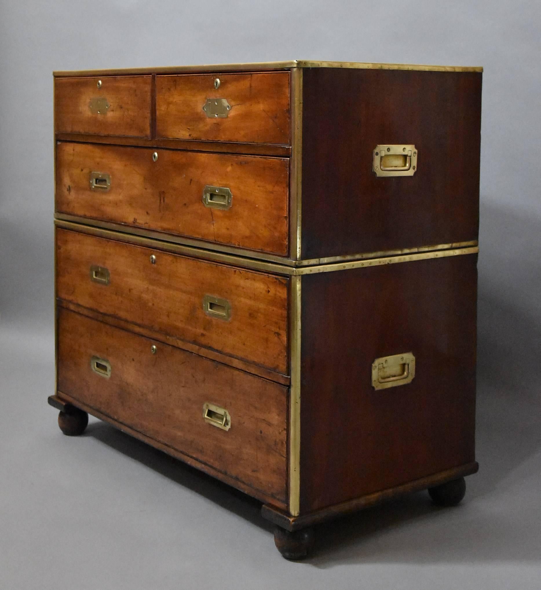 Mid-19th Century Mahogany and Brass Bound Military Chest of Excellent Patina In Excellent Condition In Suffolk, GB