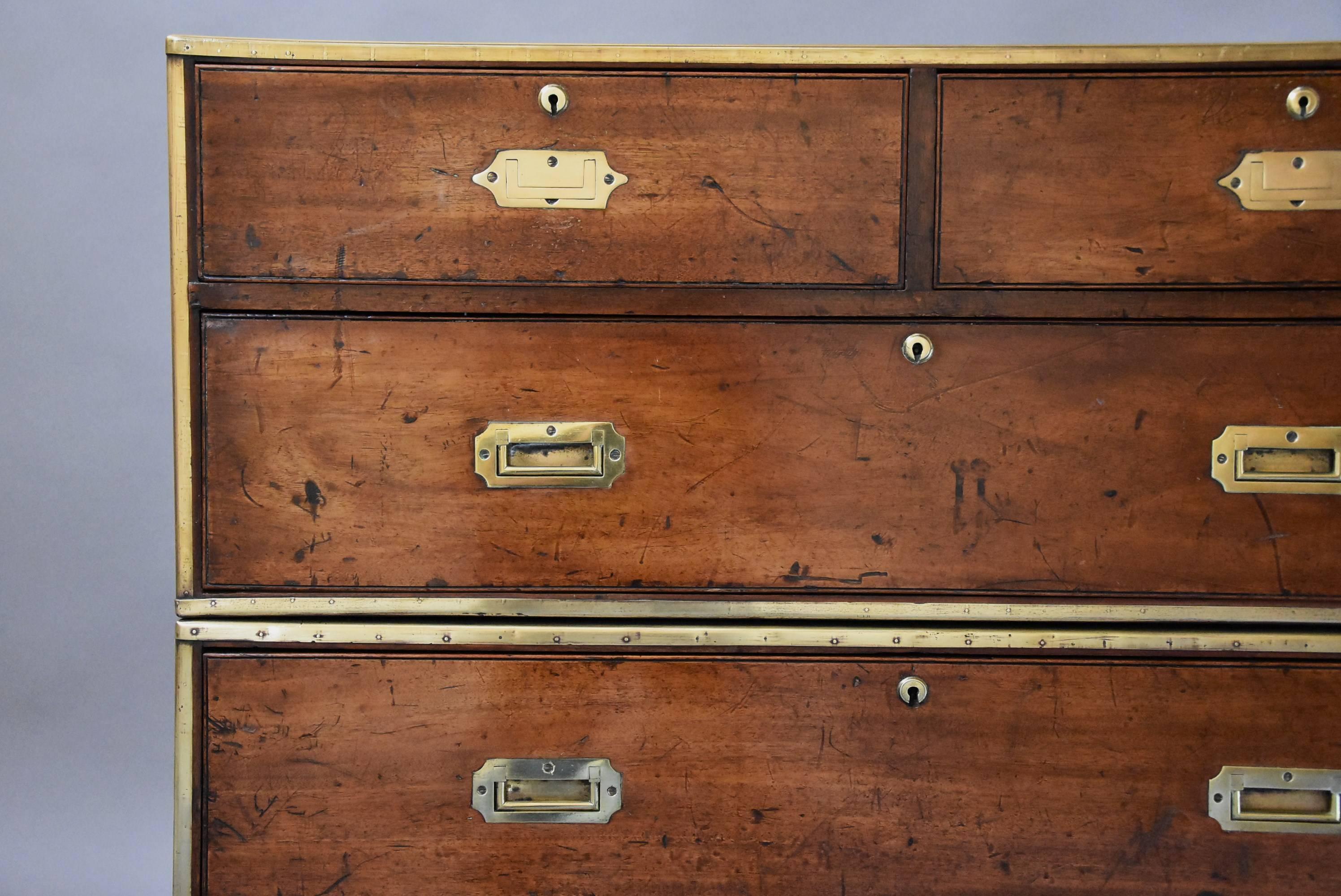Mid-19th Century Mahogany and Brass Bound Military Chest of Excellent Patina 1