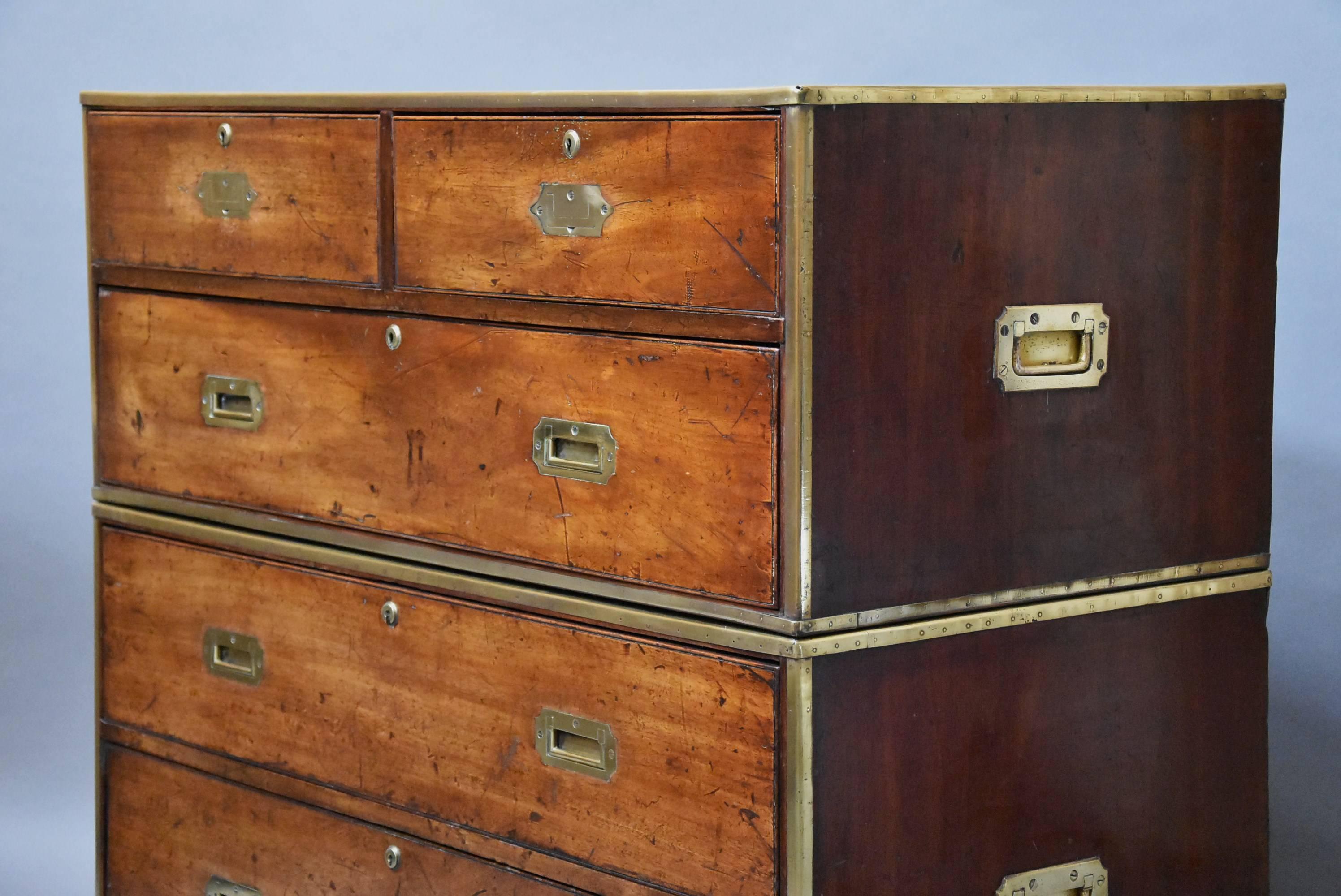 Mid-19th Century Mahogany and Brass Bound Military Chest of Excellent Patina 2