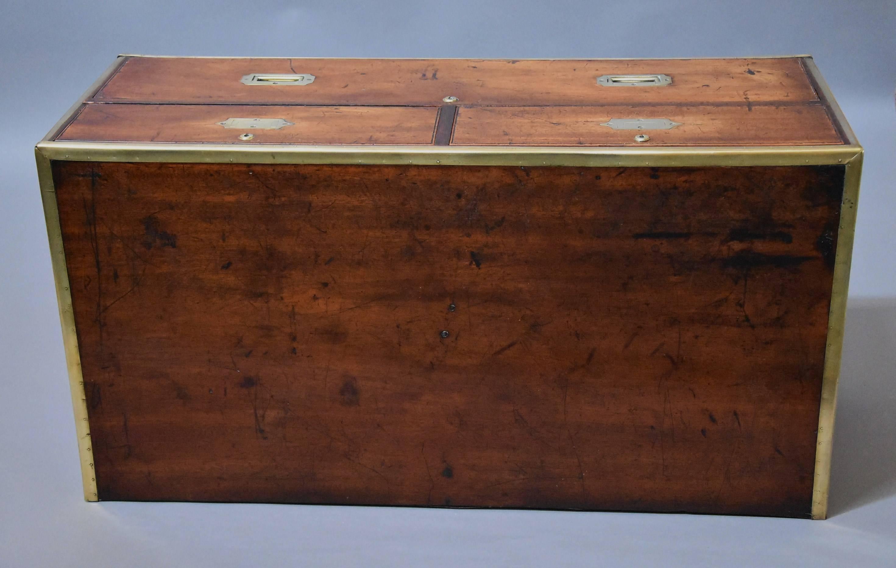 Mid-19th Century Mahogany and Brass Bound Military Chest of Excellent Patina 4