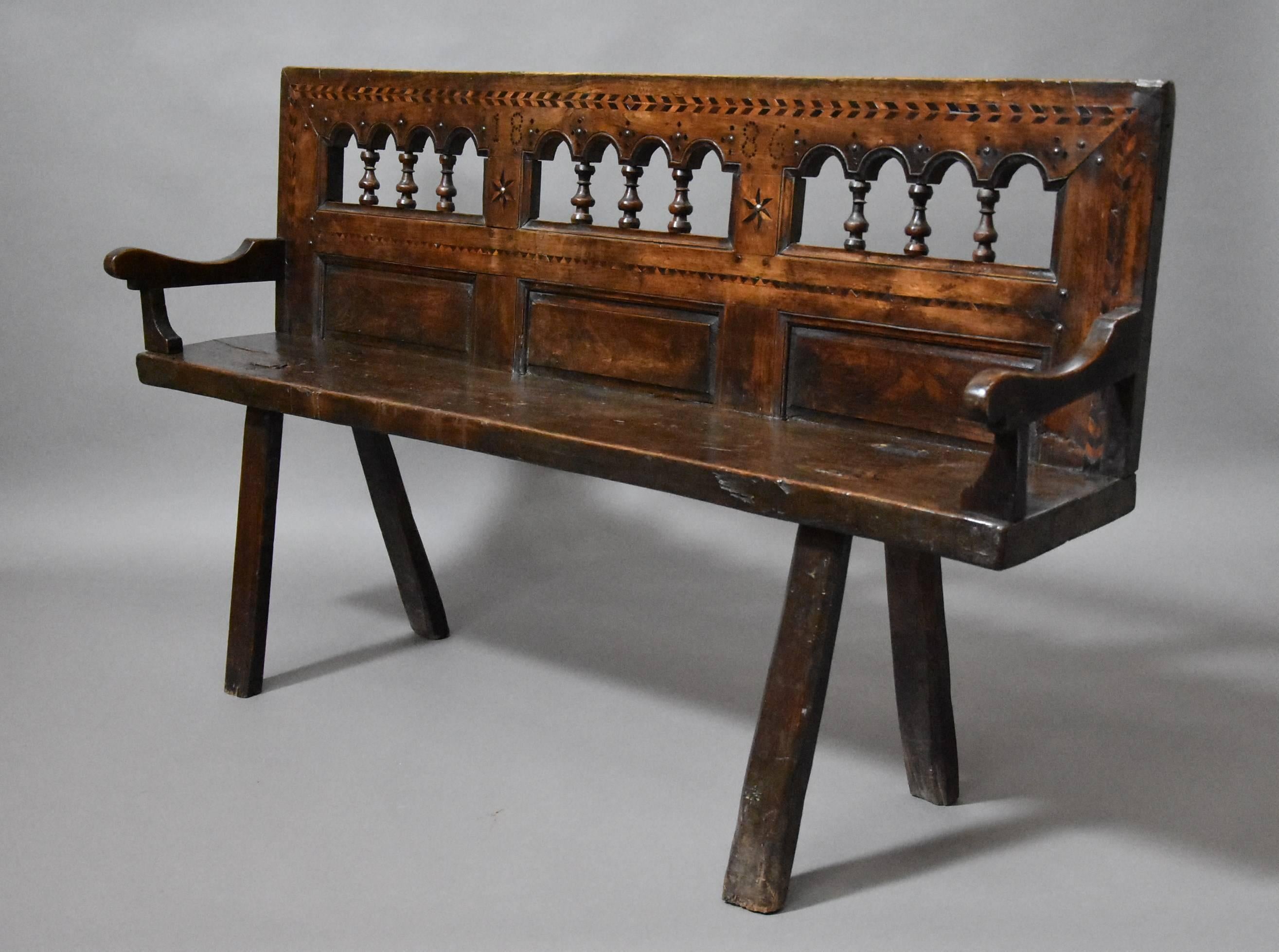 Late 19th Century French Breton Walnut and Elm Bench of Superb Patina In Good Condition In Suffolk, GB