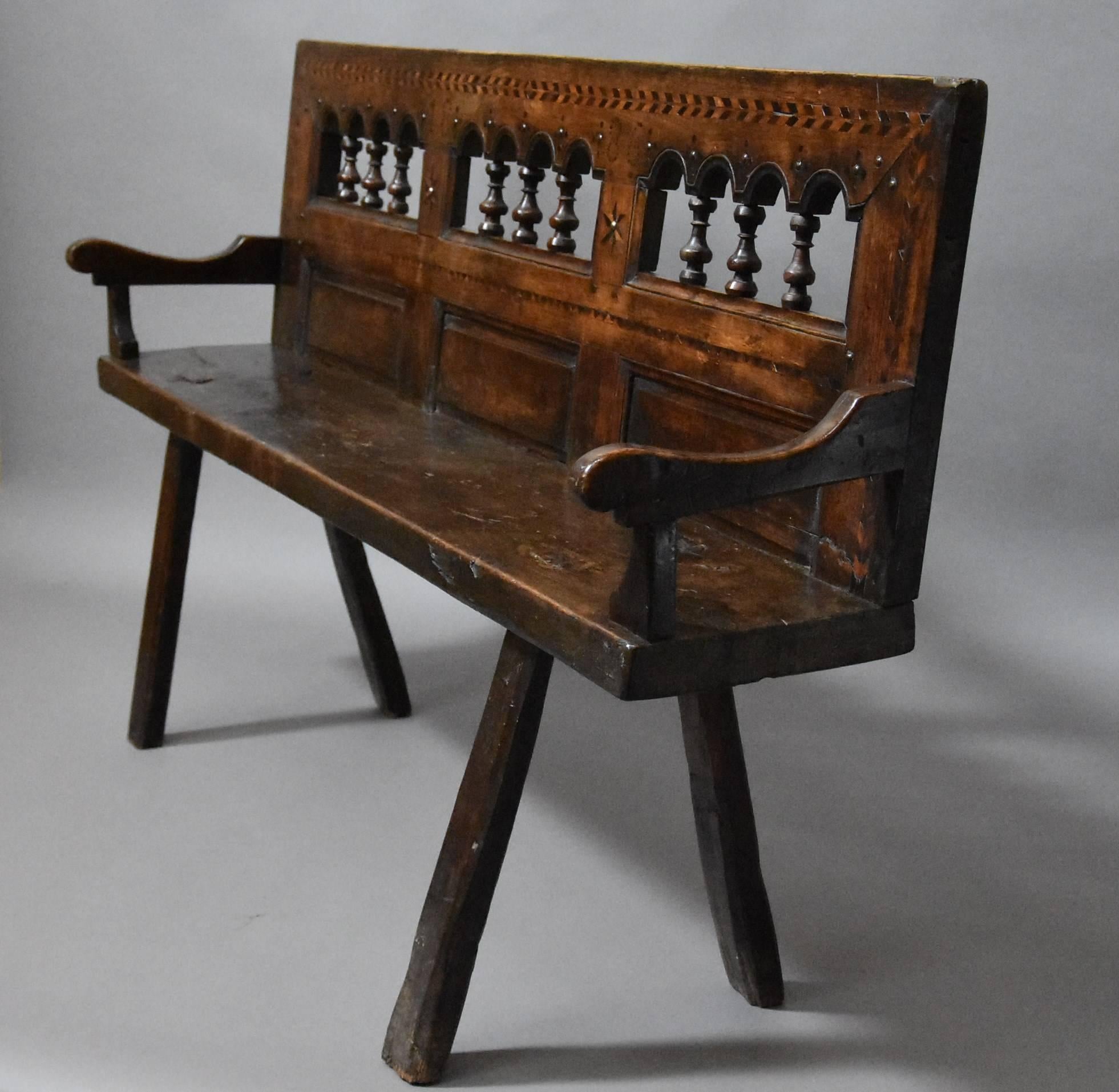 Late 19th Century French Breton Walnut and Elm Bench of Superb Patina 1